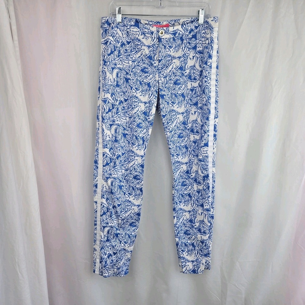 Lilly Pulitzer Womens Kelly Skinny Ankle Pants Coastal Blue Fancy Feet Size 12